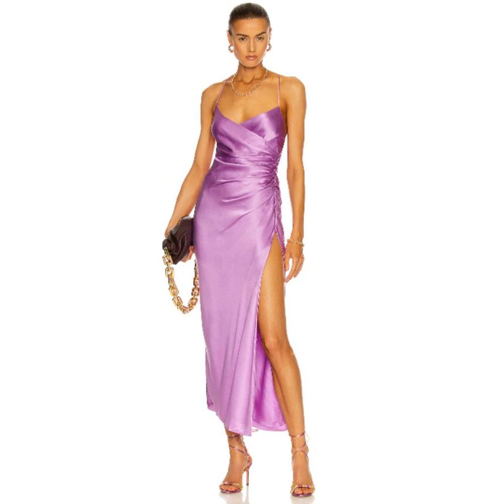 THE SEI Strappy Gathered Midi Dress in Lilac Size 2 XS